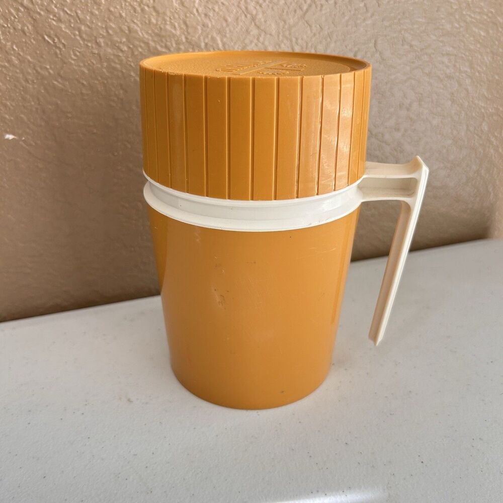 Vintage Thermos Orange Model 7002 Hot/Cold Vacuum Jar Glass Lined 10 oz